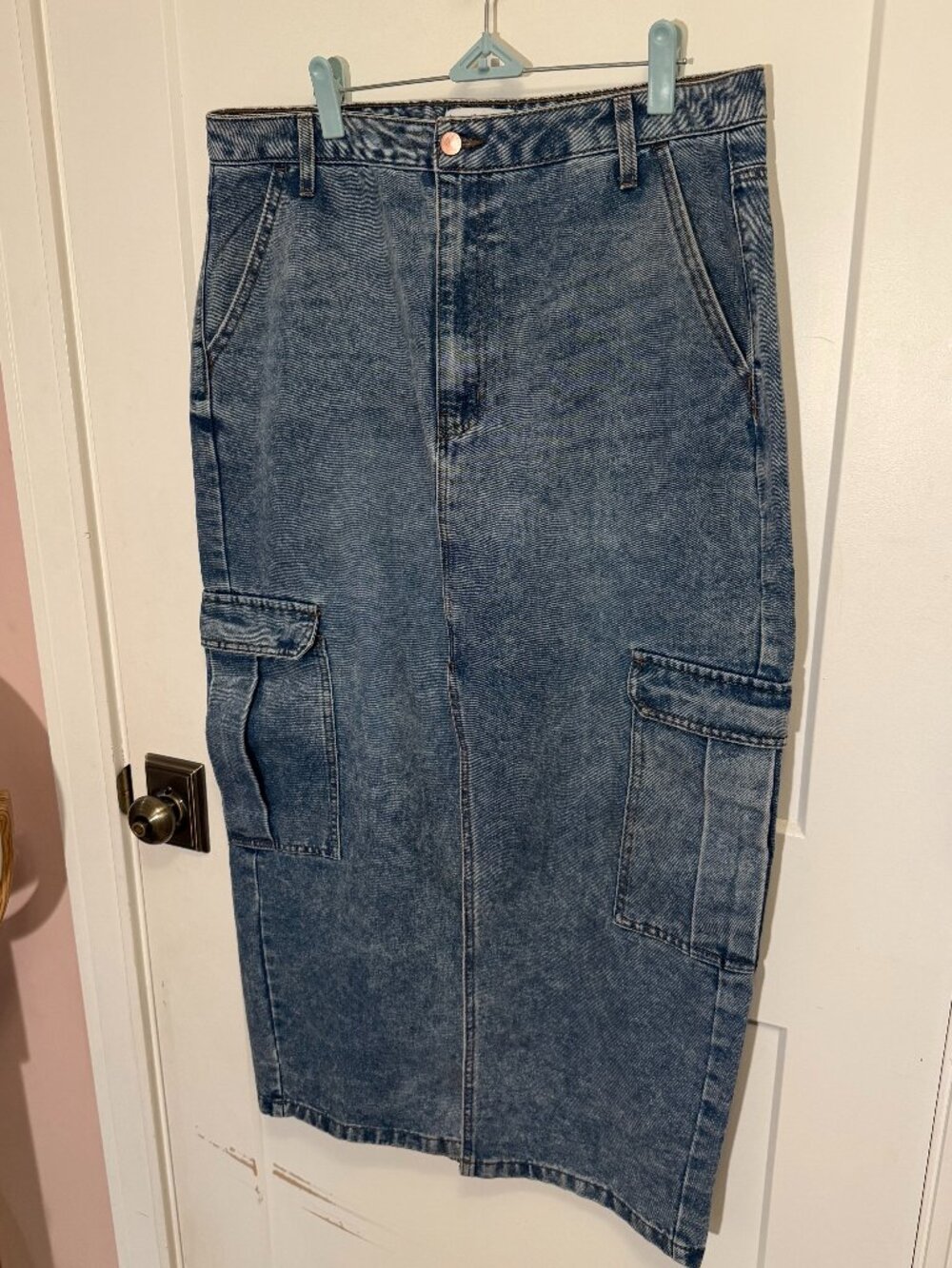 Denim Cargo Maxi Skirt